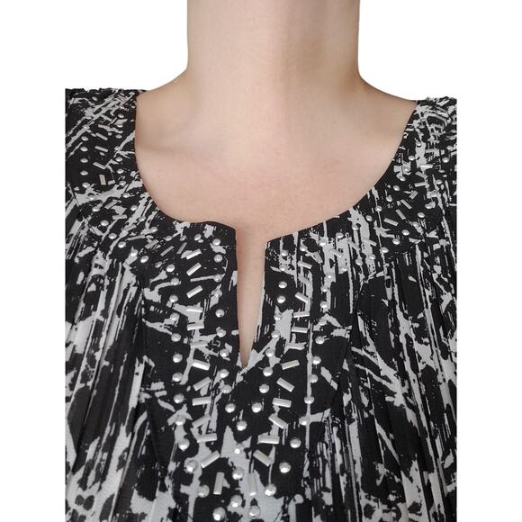 NEW Catherine's Size 3X Crinkle Stretch Blouse Black White Fairy Whimsigoth - Picture 2 of 7